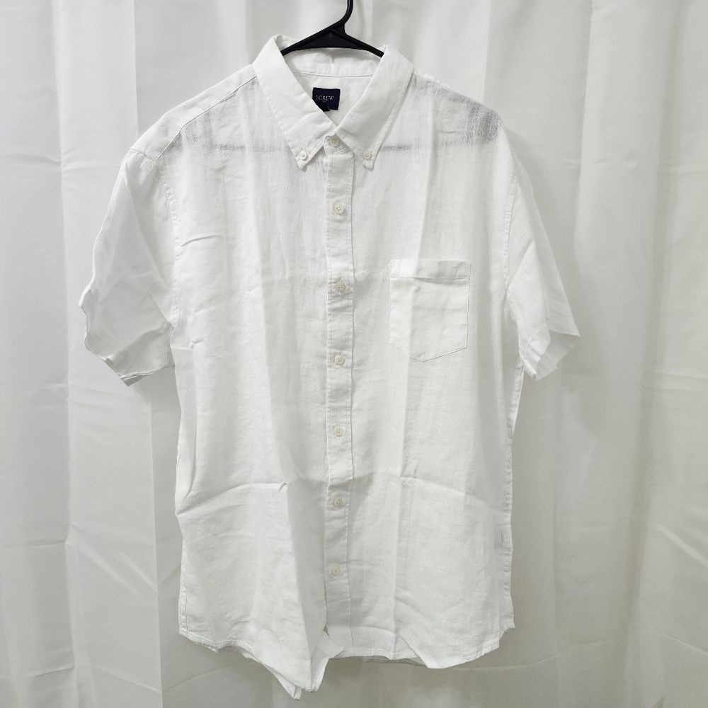 J. Crew White Casual Button Down Shirt White XL Linen Blend